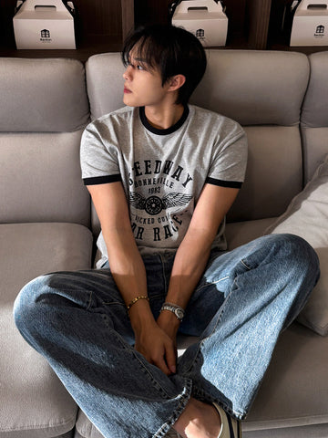 半袖レトロカラーブロックTシャツ VD496