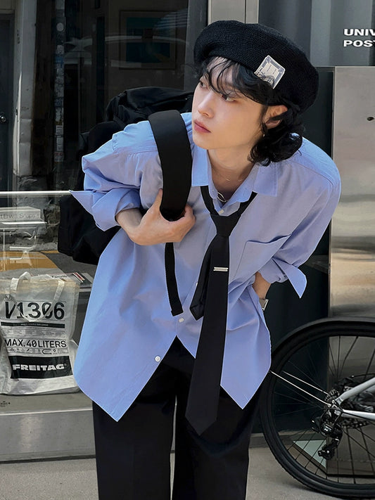 長袖ルーズノンアイロンカジュアルシャツ VD471