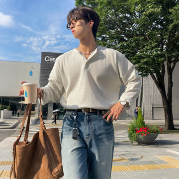 長袖ヘンリーカラーTシャツ VD485