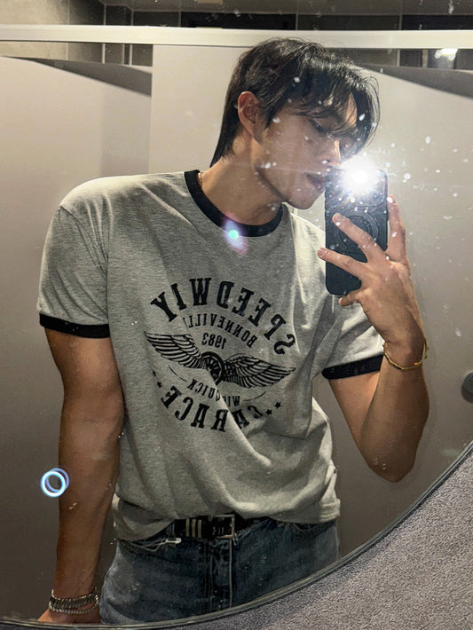 半袖レトロカラーブロックTシャツ VD496
